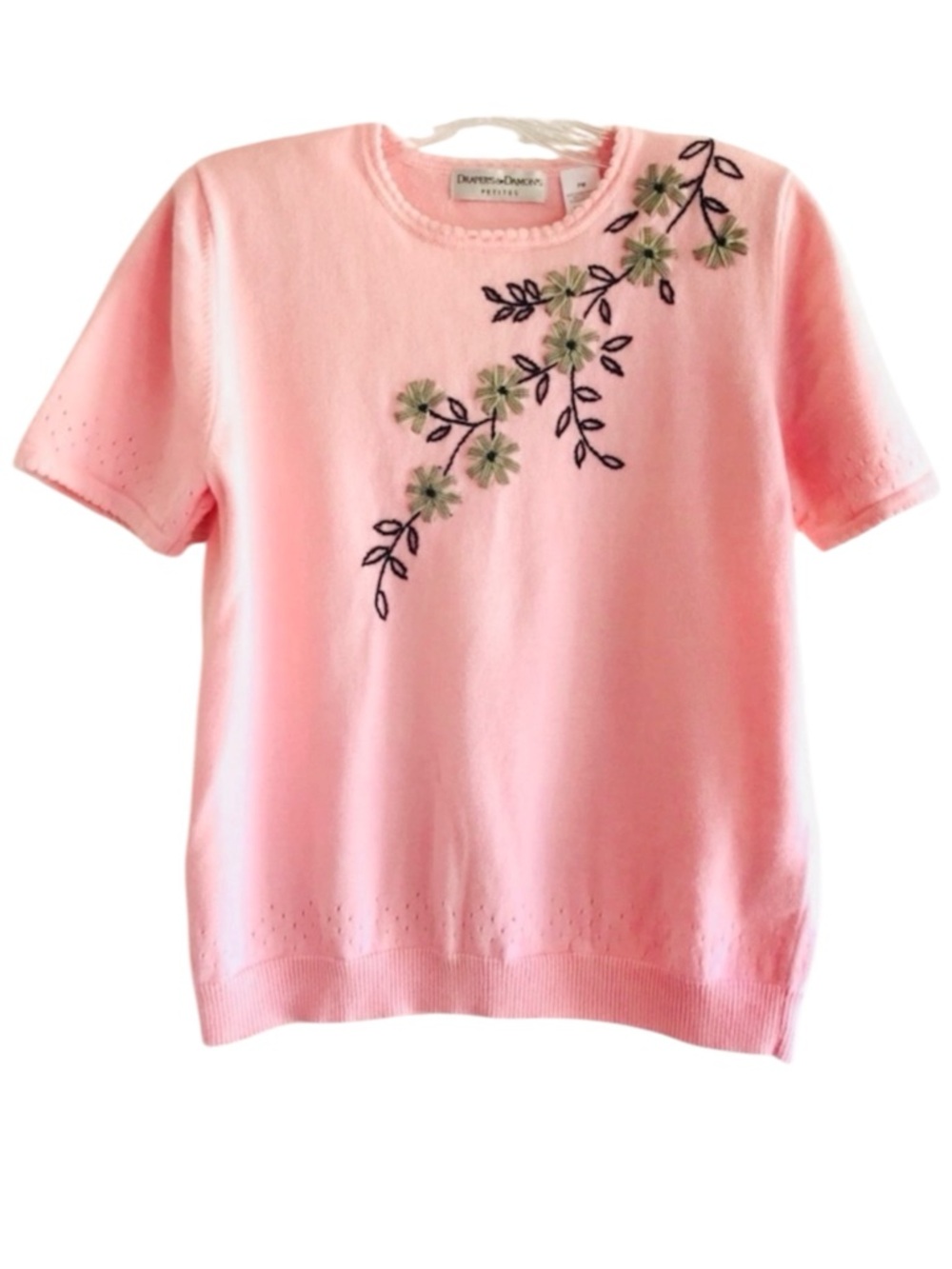 Draper’s & Damon’s Pink Sweater Knit Top Medium Vintage Short Sleeve Cottagecore - Picture 11 of 13